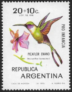 Dwarf Hummingbird - Microstilbon burmeisteri - Year 1970 - Surcharge "Pro Infancia"