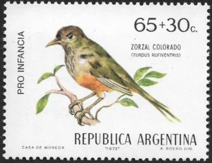 Zorzal Colorado - Argentine Birds - With Surtax Pro Infancia - Year 1972