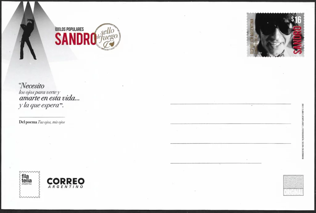 Ídolos Populares Entero Postal Sandro - Año 2017