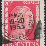 Eva Perón - Valor Facial 20 centavos - Color Carmín - Año 1953